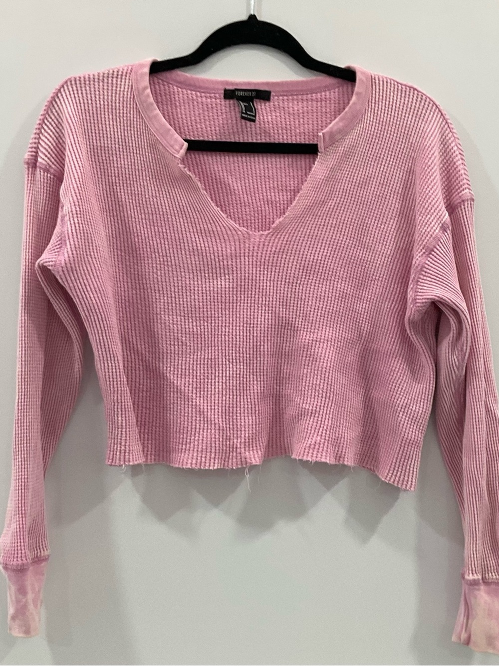 Forever 21 Pink Waffle Knit Cropped Long Sleeve Top - Picture 2 of 2